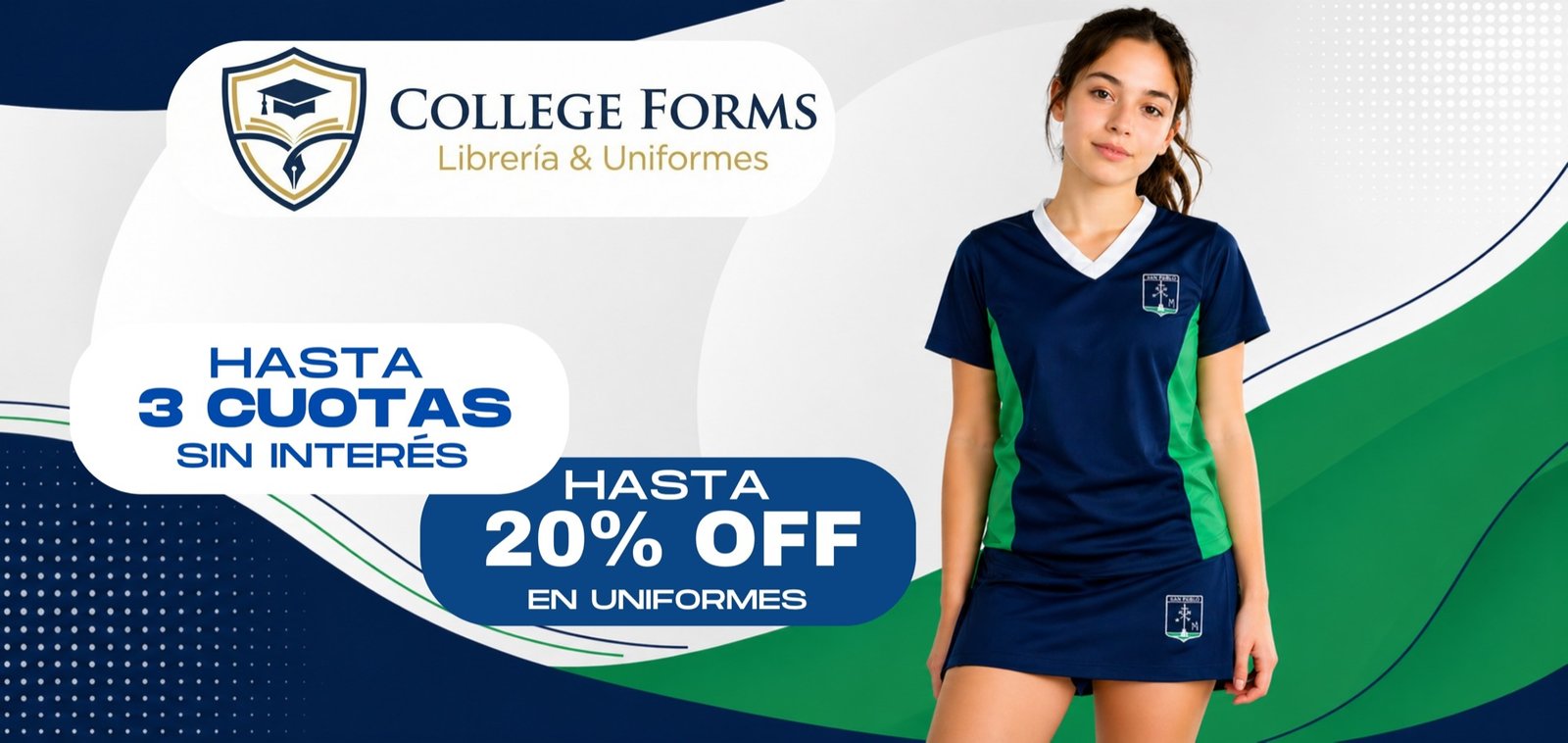 Banner desktop College Forms San Pablo - 20% OFF uniformes