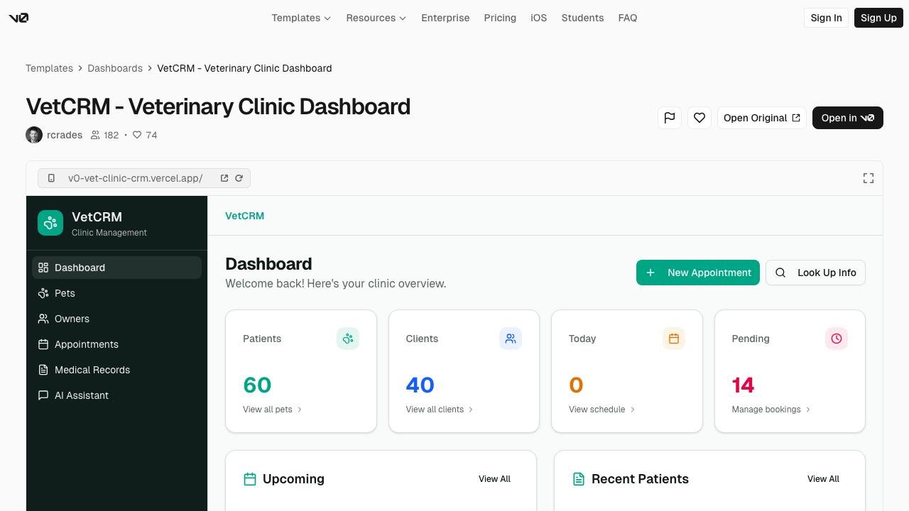 Clinica Veterinaria - CRM Dashboard - Efectos Virales portfolio